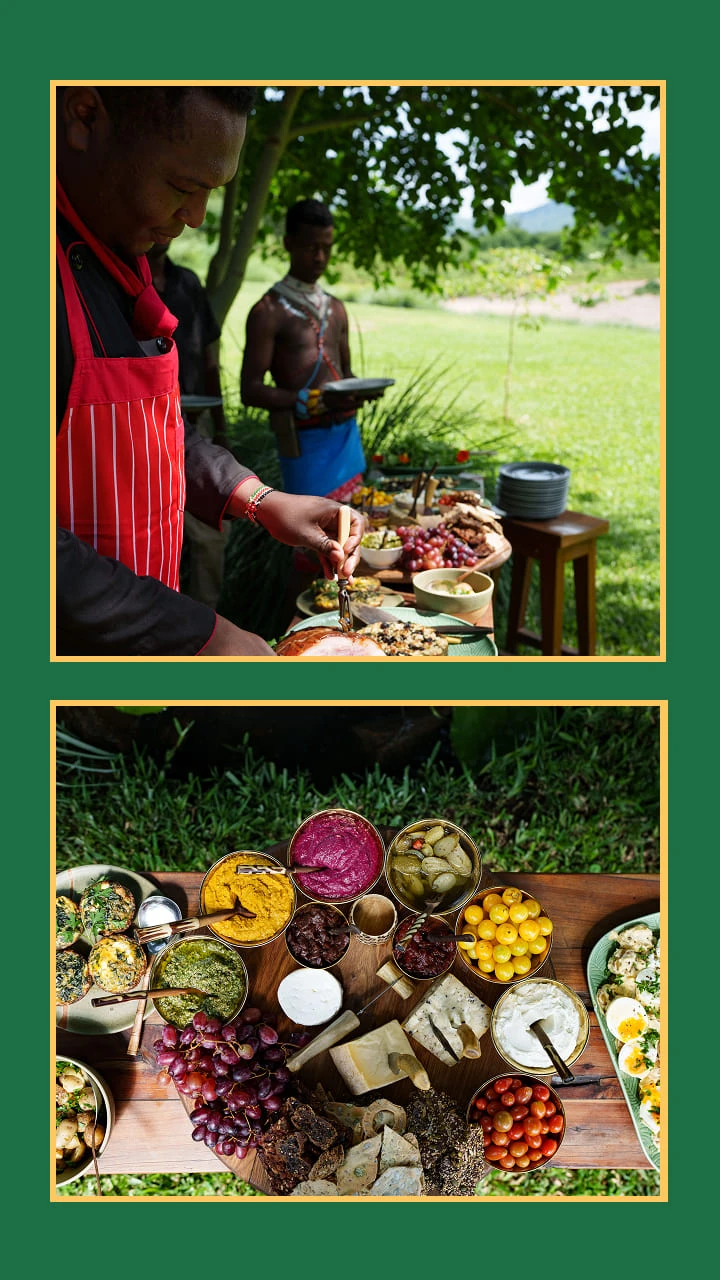 Collage of food at camp